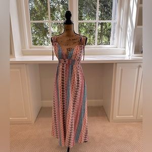 Boutique Elastic Waist Tied Front Long Dress Sleeveless Size SM